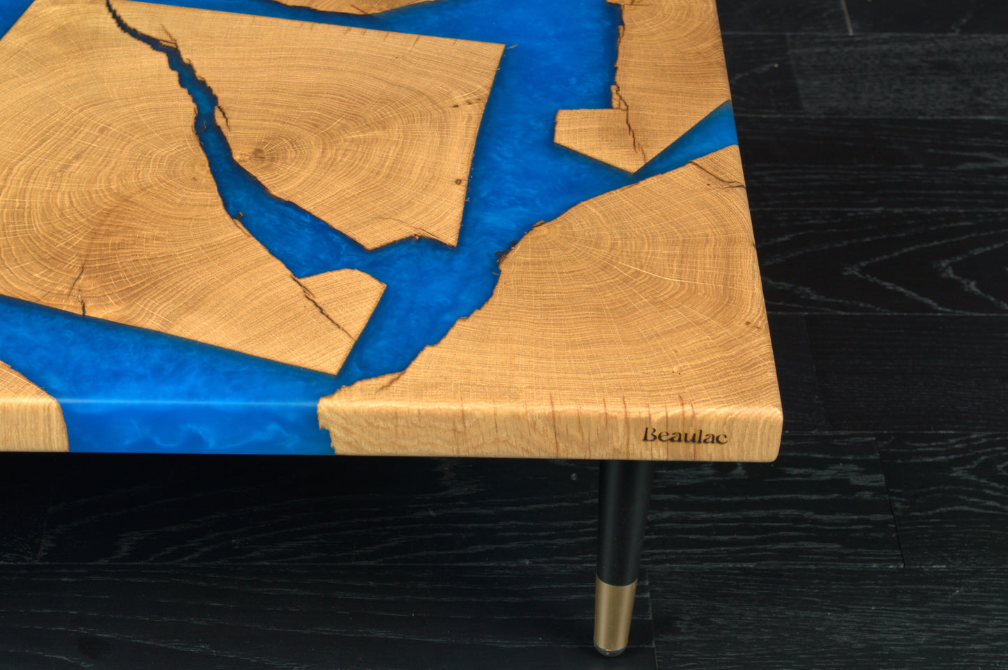 Console chêne vernis Résine Sky Blue BORDS DROITS (A051)