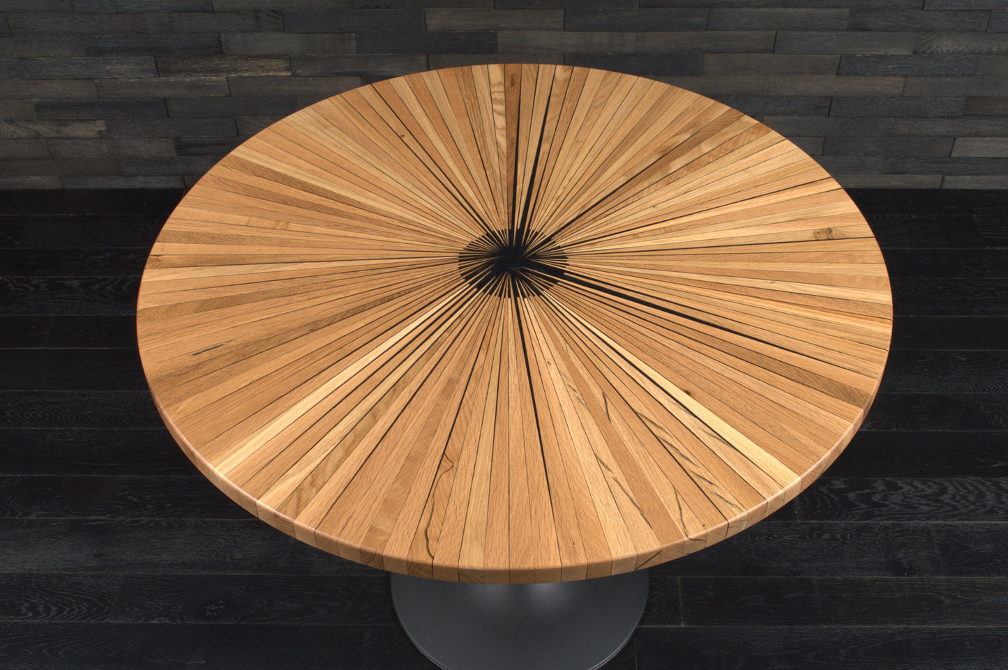 Plateau rond chêne "soleil " vernis bord droit Diam 1000mm (A103)