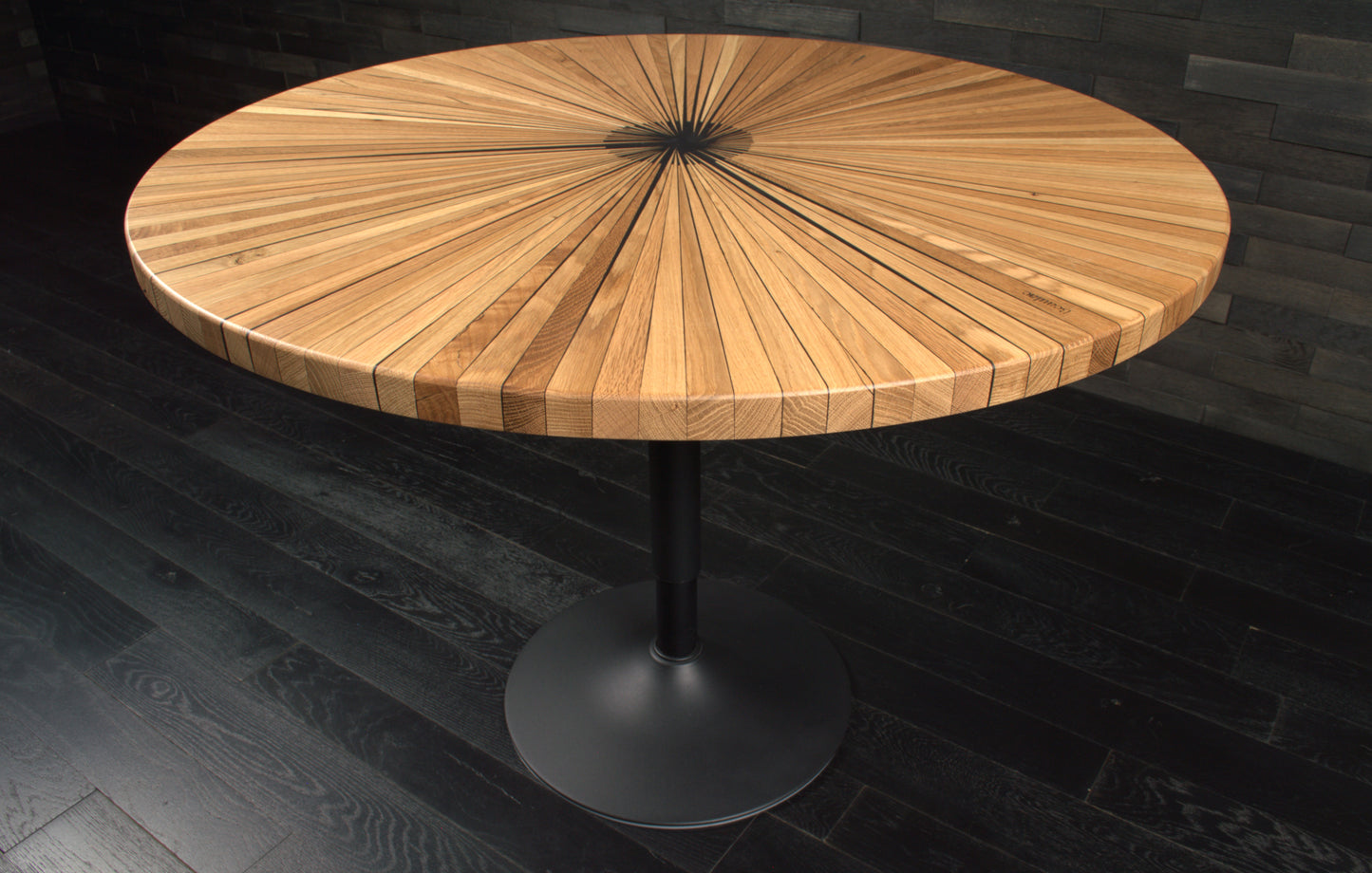 Plateau rond chêne "soleil " vernis bord droit Diam 1000mm (A103)