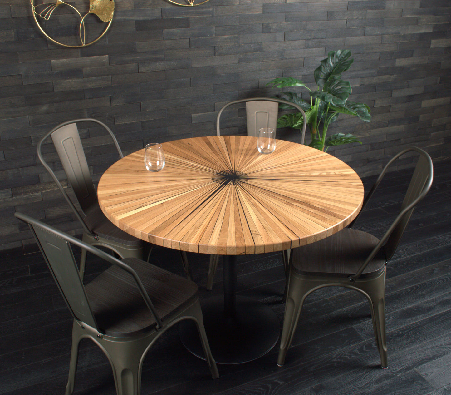 Plateau rond chêne "soleil " vernis bord droit Diam 1000mm (A103)