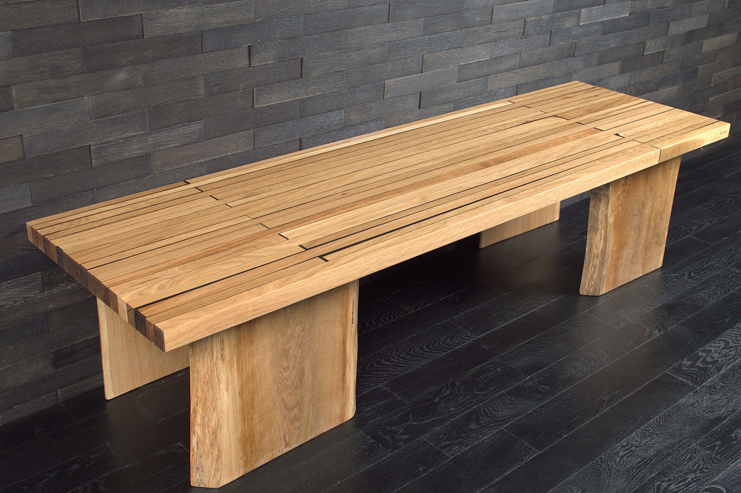 Plan de travail chêne massif résine noir 2000X600mm vernis mat N°A101