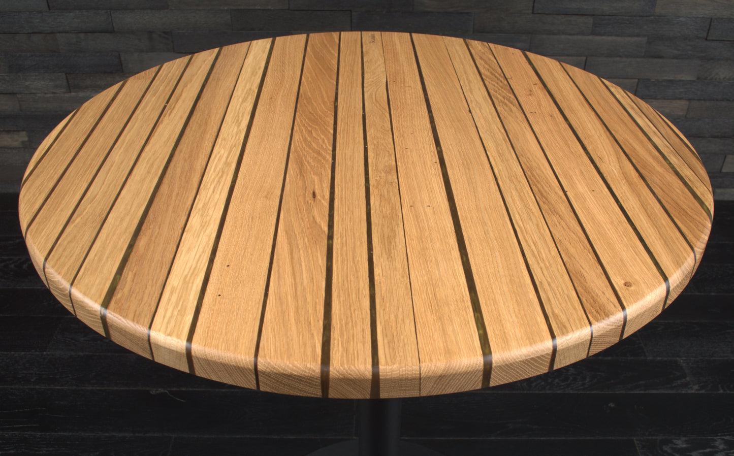 Plateau Bistrot chêne massif 700mm résine "GOLD RUCH" vernis mat (N°A102)