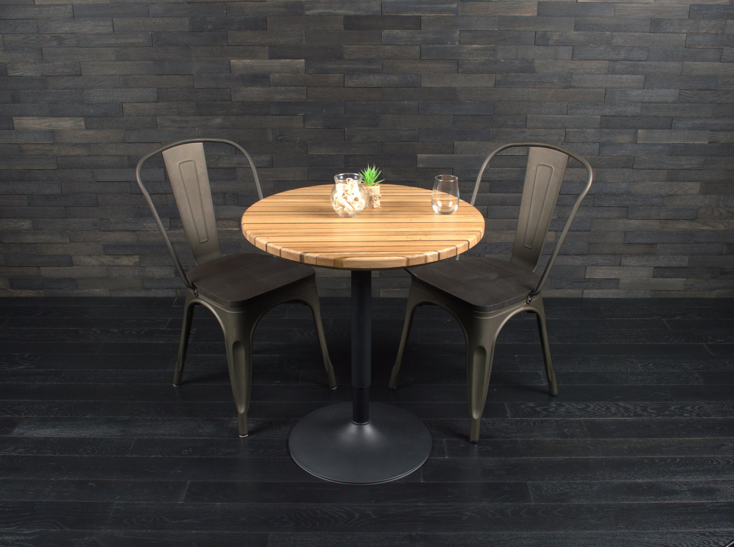 Plateau Bistrot chêne massif 700mm résine "GOLD RUCH" vernis mat (N°A102)