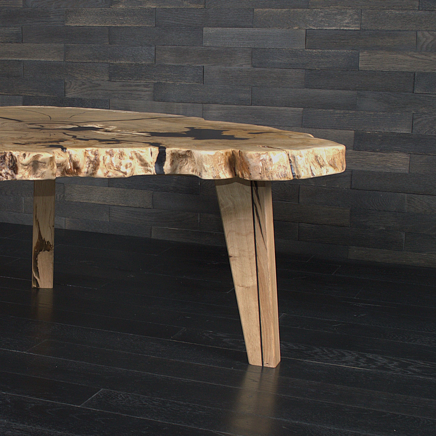 Table basse "Souche" chêne résine Blackice 1200X1050X45mm (N°A173)