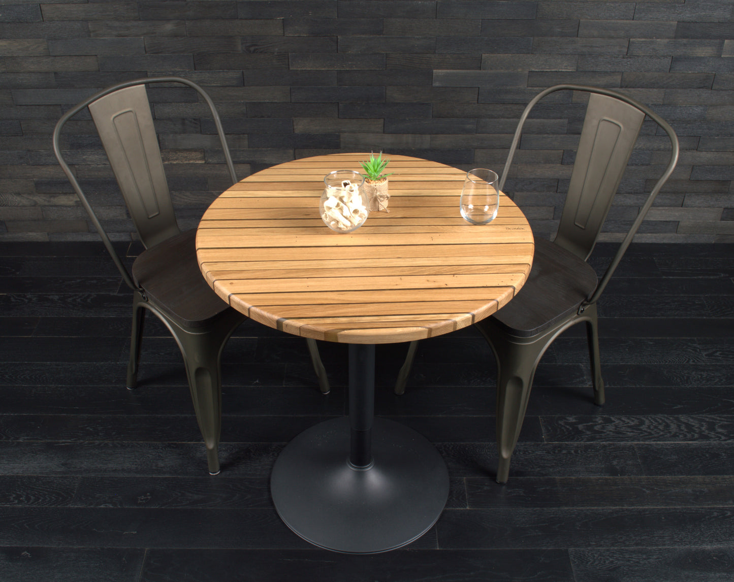 Plateau Bistrot chêne massif 700mm résine "GOLD RUCH" vernis mat (N°A102)