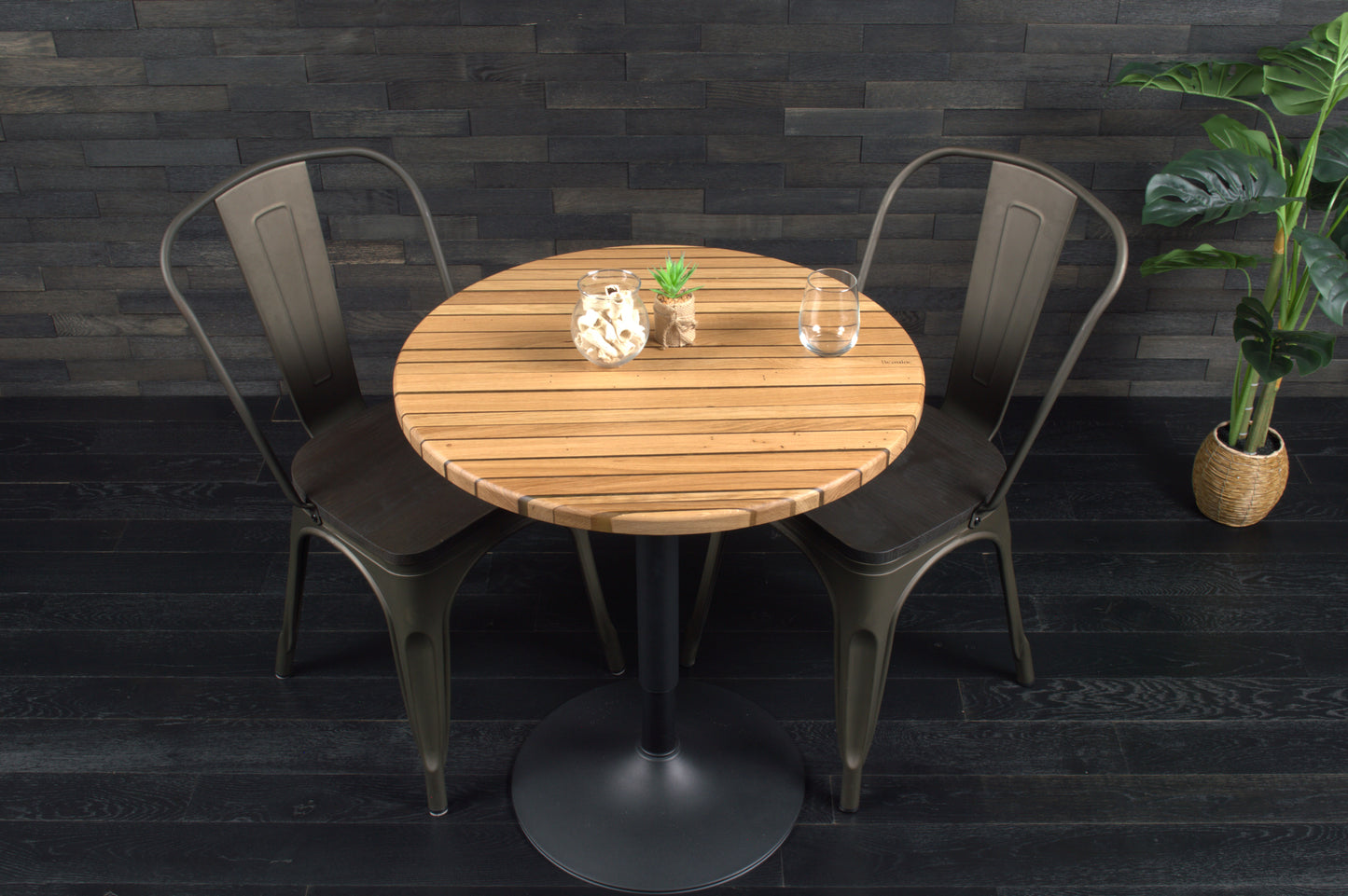 Plateau Bistrot chêne massif 700mm résine "GOLD RUCH" vernis mat (N°A102)