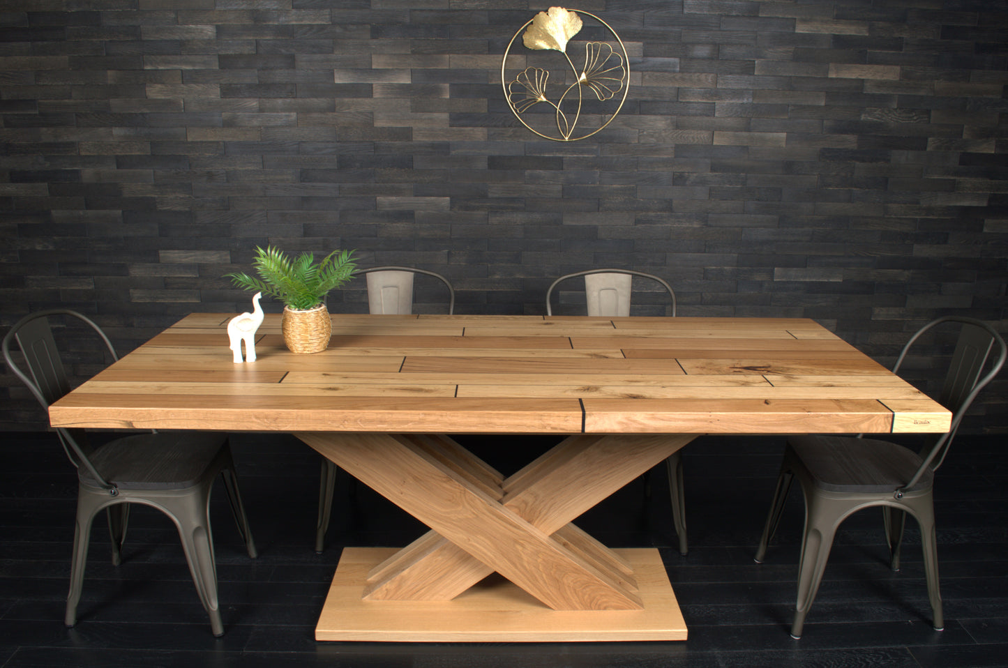 Table chêne massif vernis mat résine "Wet Alphalt" N°A108