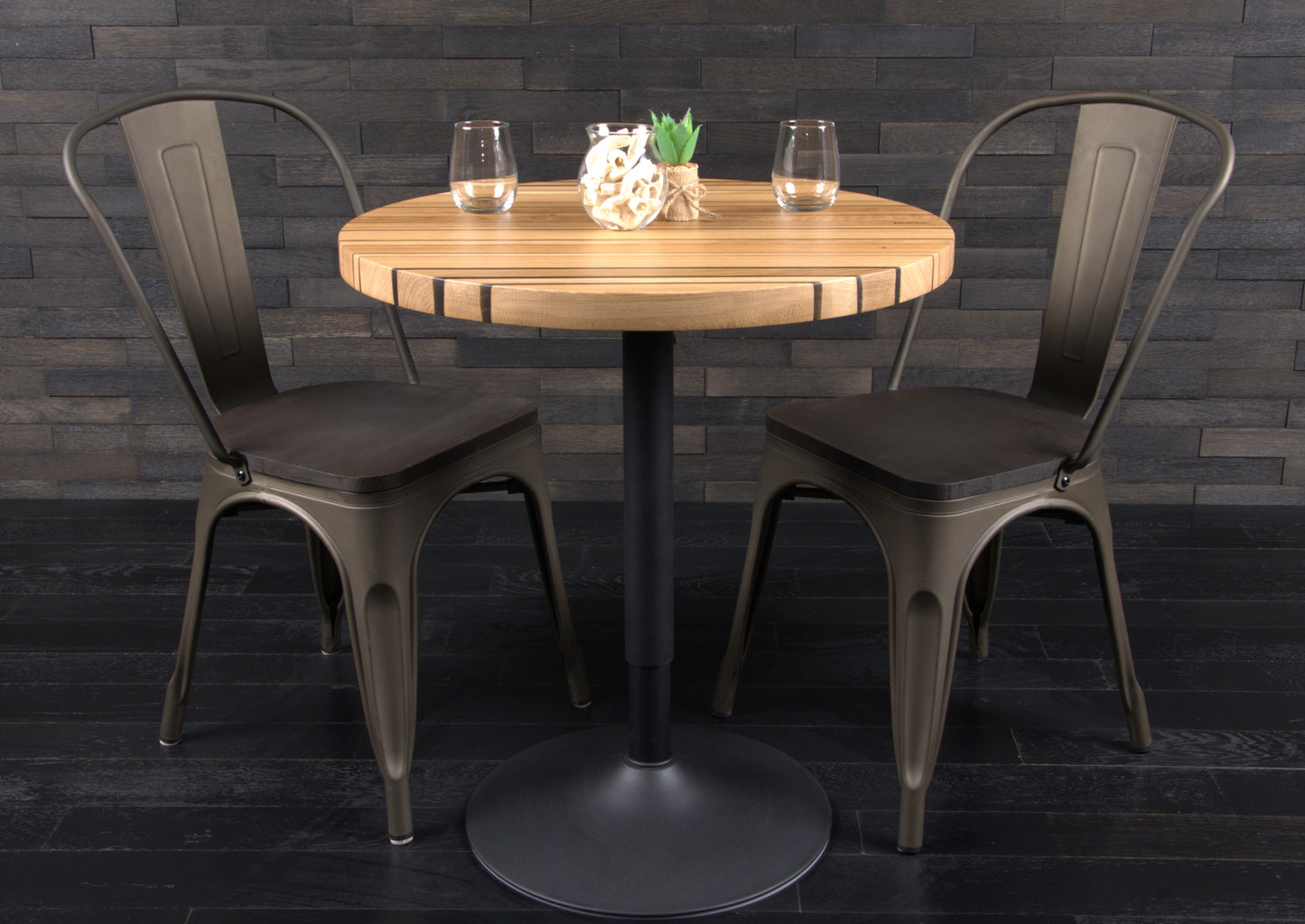 PLATEAU CHÊNE 680 MM " ESPRIT BISTROT " RESINE WET ASPHALT (N° A072)