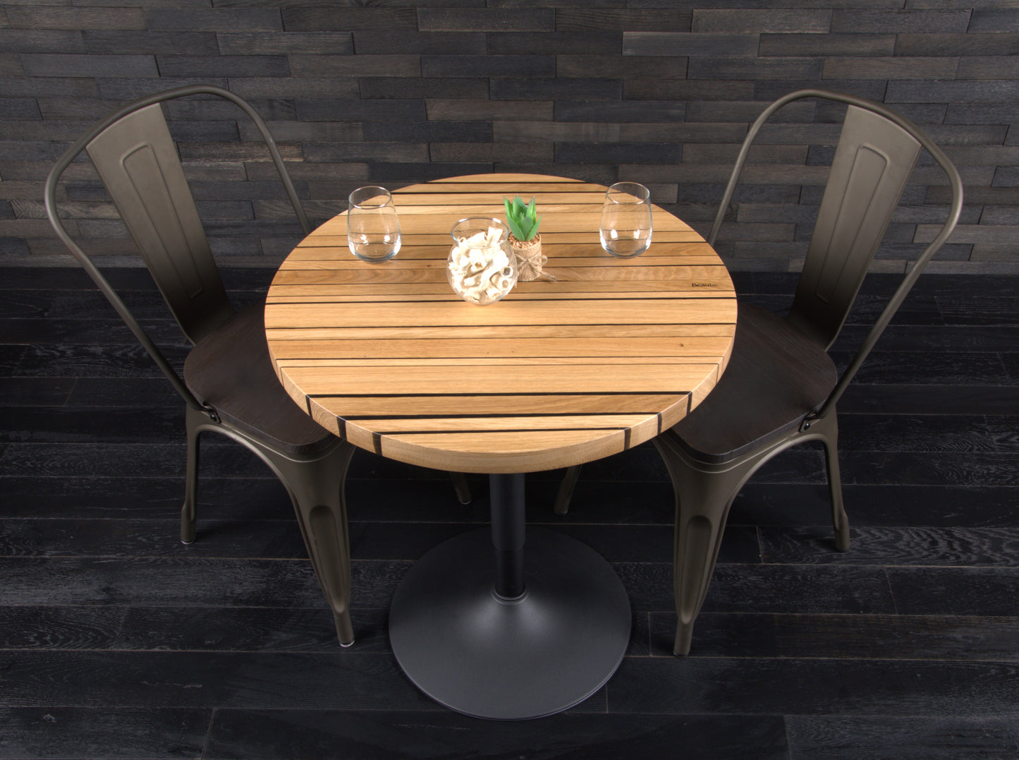 PLATEAU CHÊNE 680 MM " ESPRIT BISTROT " RESINE WET ASPHALT (N° A072)