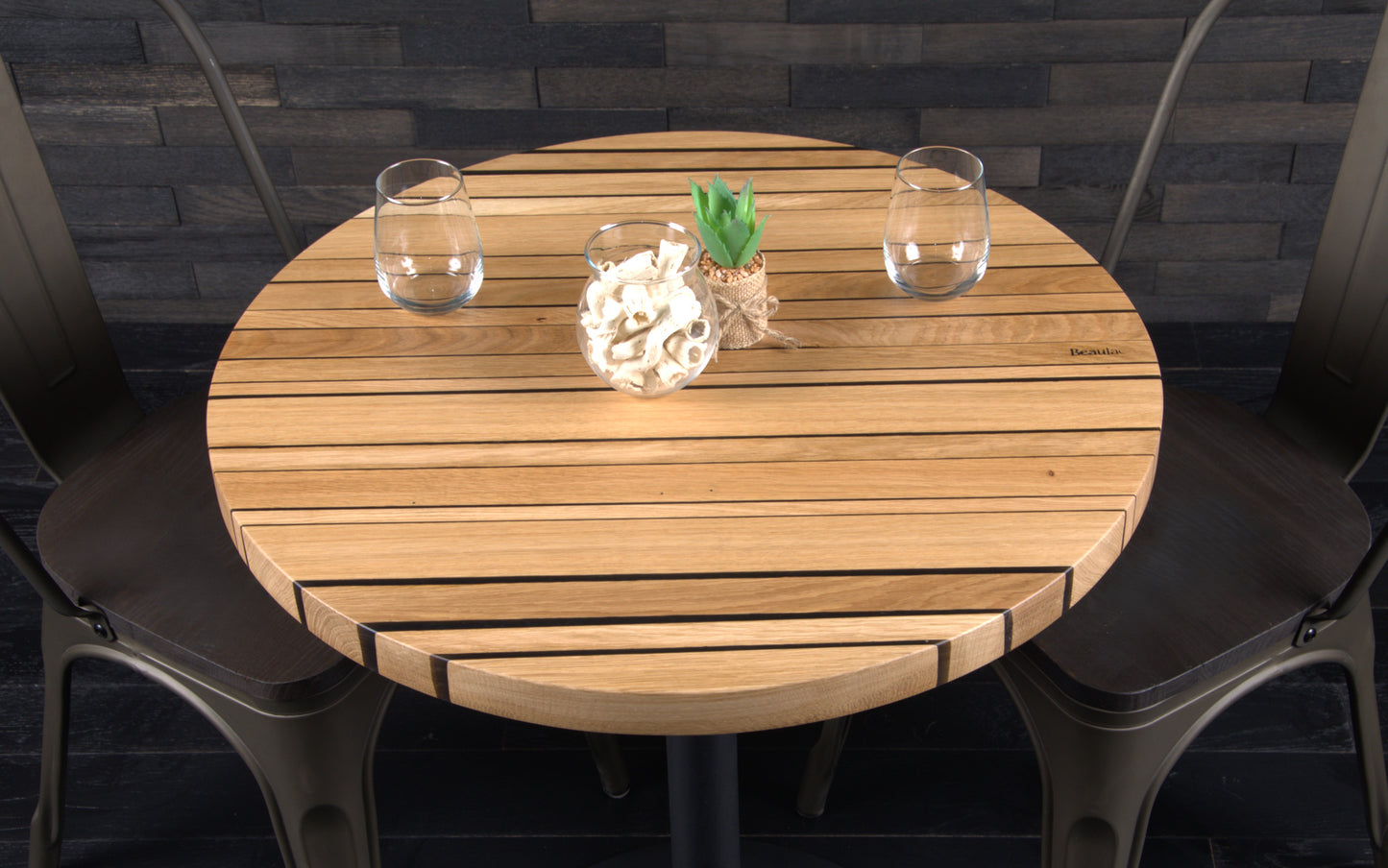 PLATEAU CHÊNE 680 MM " ESPRIT BISTROT " RESINE WET ASPHALT (N° A072)