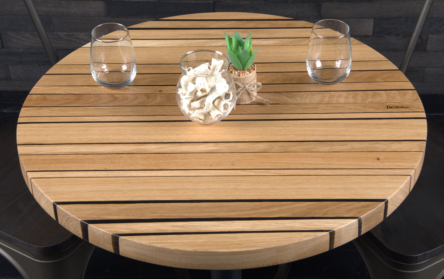 PLATEAU CHÊNE 680 MM " ESPRIT BISTROT " RESINE WET ASPHALT (N° A072)
