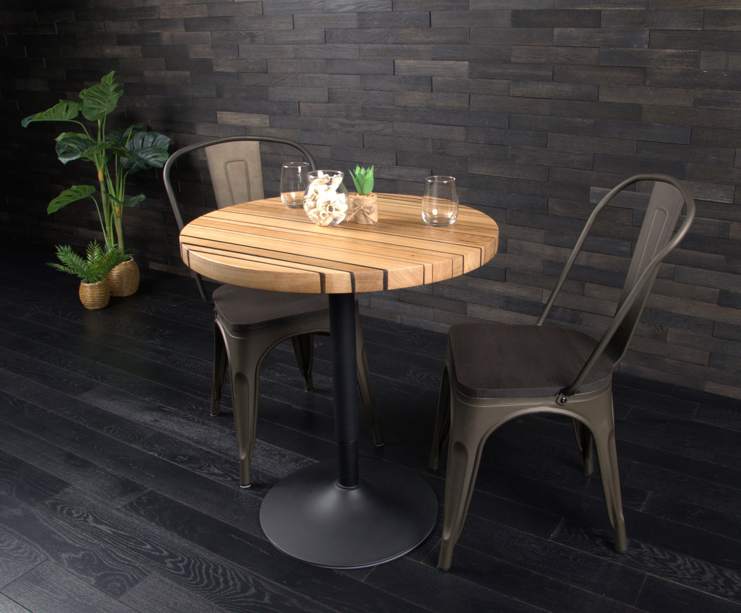 PLATEAU CHÊNE 680 MM " ESPRIT BISTROT " RESINE WET ASPHALT (N° A072)