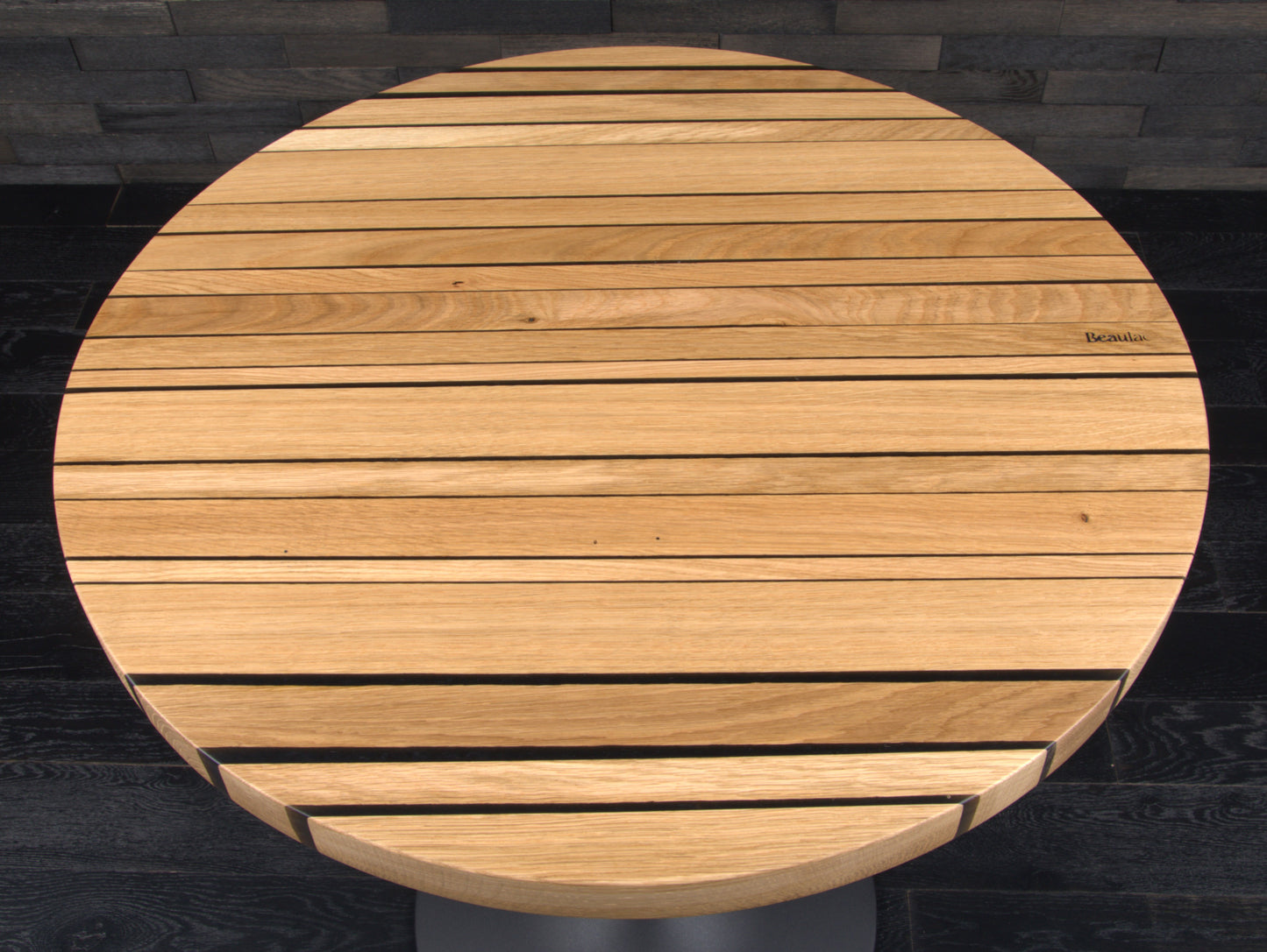 PLATEAU CHÊNE 680 MM " ESPRIT BISTROT " RESINE WET ASPHALT (N° A072)