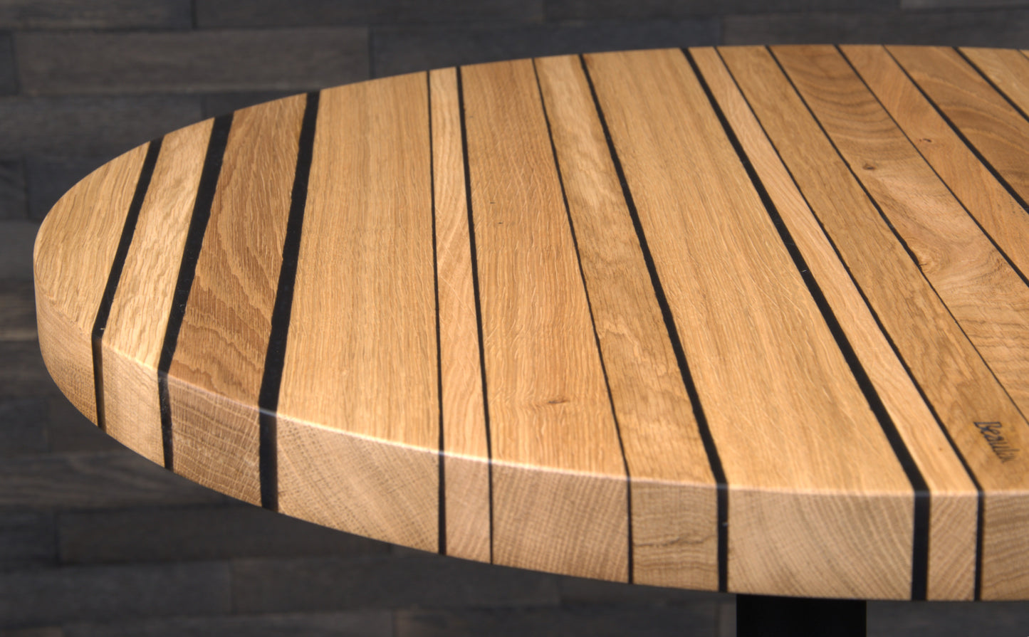 PLATEAU CHÊNE 680 MM " ESPRIT BISTROT " RESINE WET ASPHALT (N° A072)