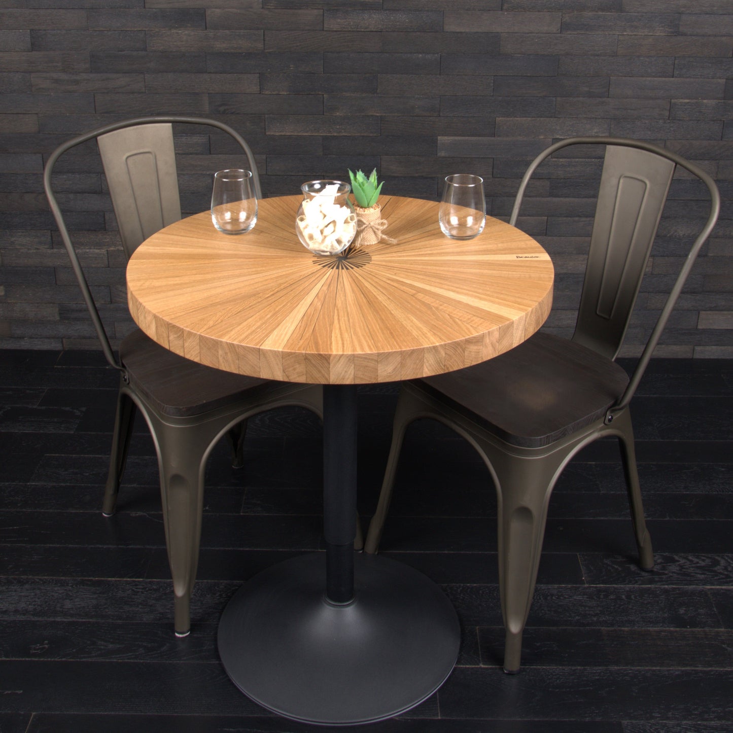 PLATEAU CHENE 680 MM " BISTROT & SOLEIL " RESINE BLACK ICE (N° A073)