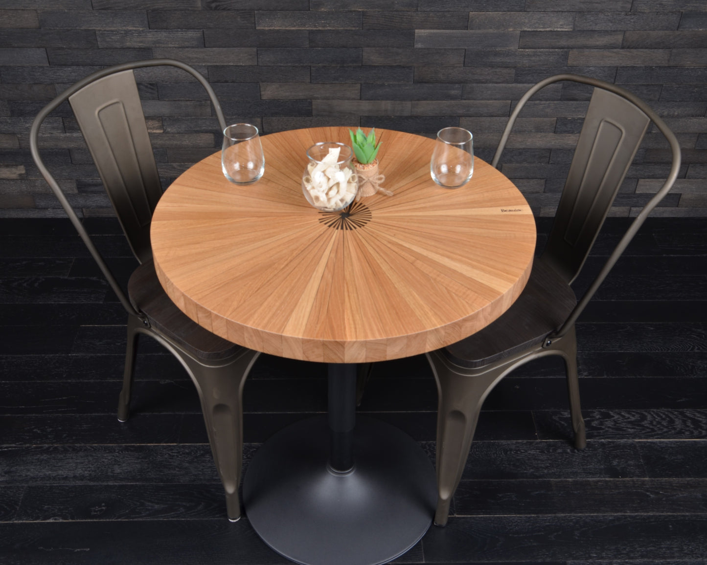 PLATEAU CHENE 680 MM " BISTROT & SOLEIL " RESINE BLACK ICE (N° A073)