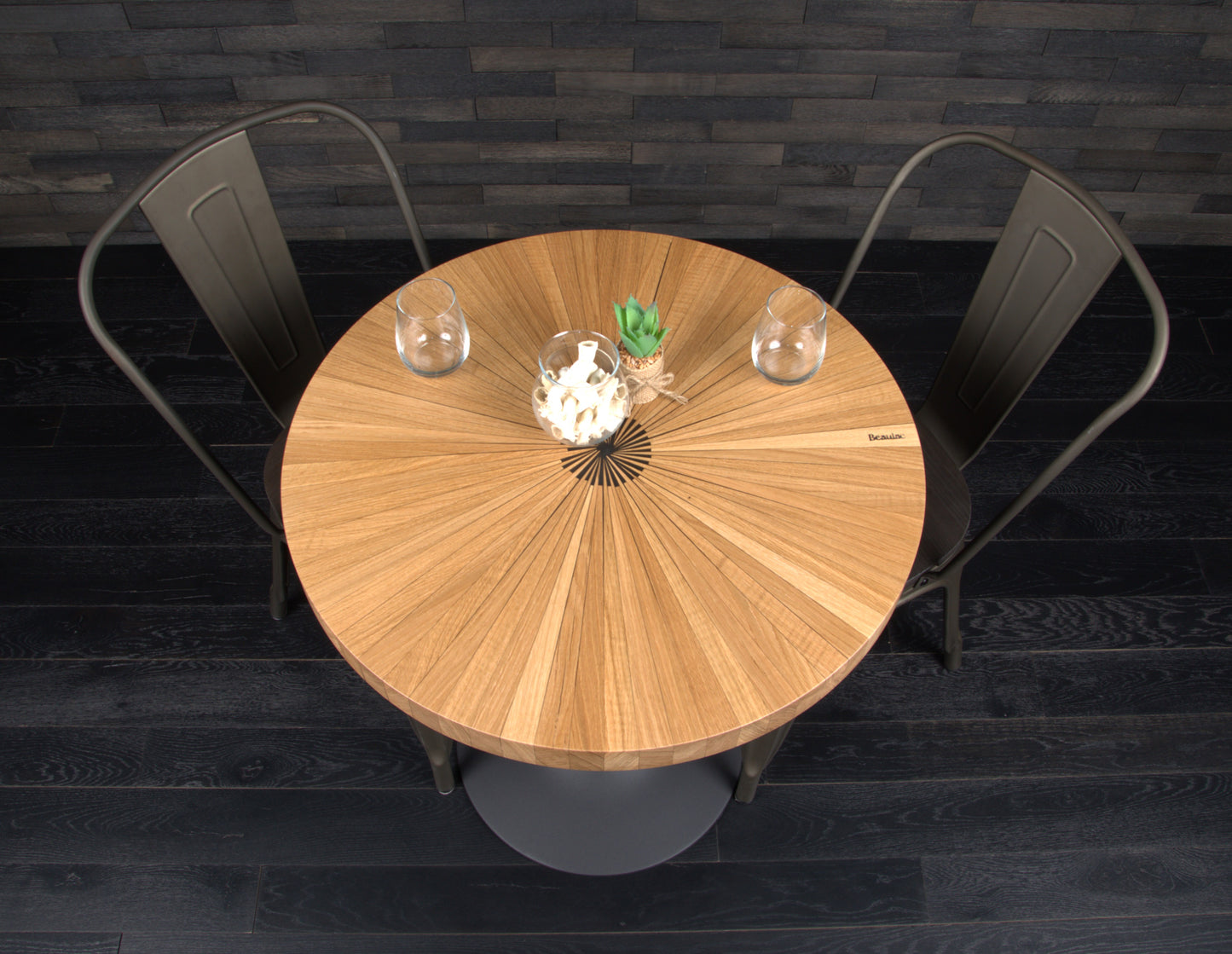 PLATEAU CHENE 680 MM " BISTROT & SOLEIL " RESINE BLACK ICE (N° A073)