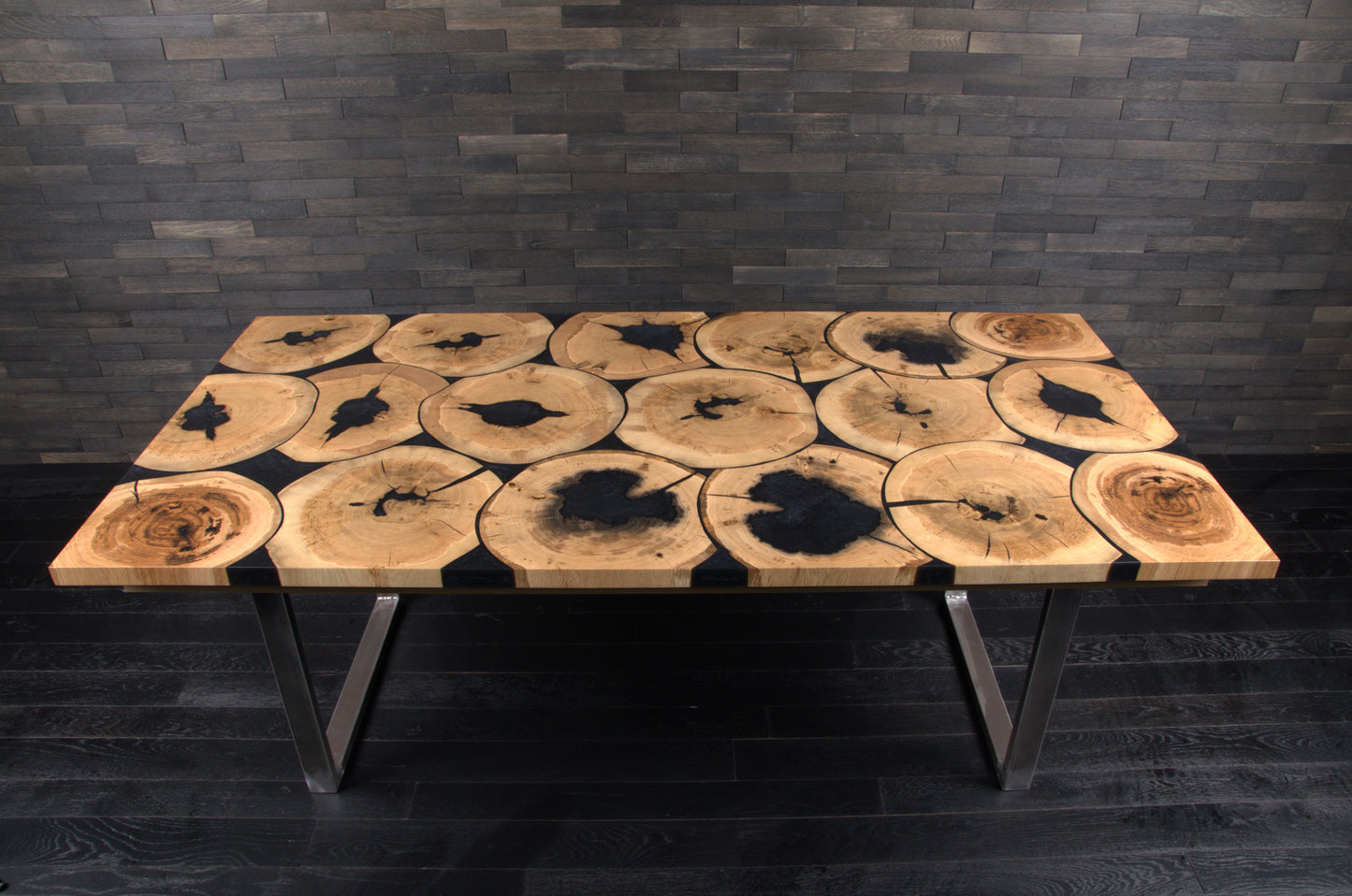 Plateau "Rondelles" Chêne résine WETASPHLT 38X2000x1000 BORDS DROITS VM (A038)