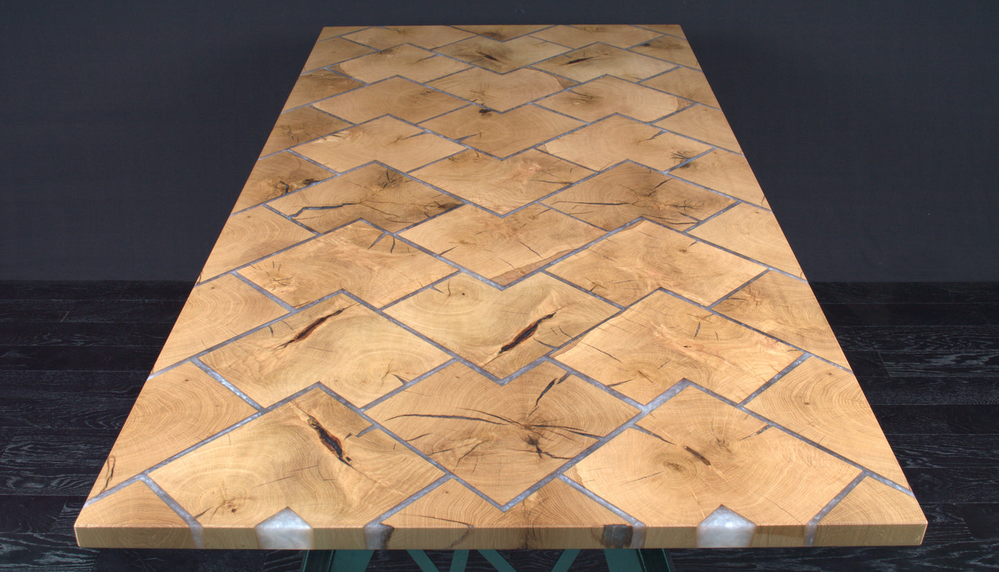 Table chêne " Viking " 2000 x 1000 résine snow white (A054)