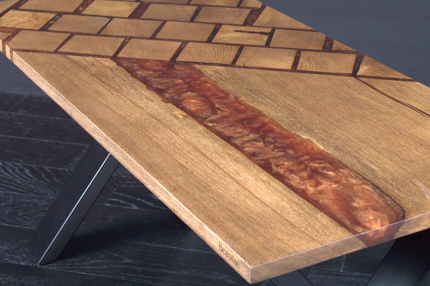 Table basse Chêne Résine Cappuccino BORDS DROITS (A050)