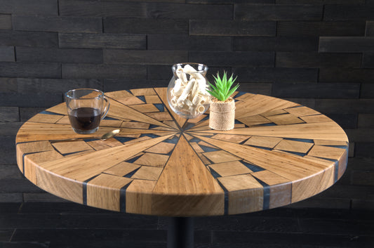 Plateau chêne " Bistrot " by Ben 680 mm vernis résine English sky BORDS DROITS (A061)