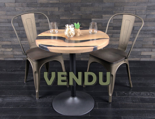PLATEAU EN NOYER 680 MM " ESPRIT BISTROT " RESINE RUSTY (N° A077)