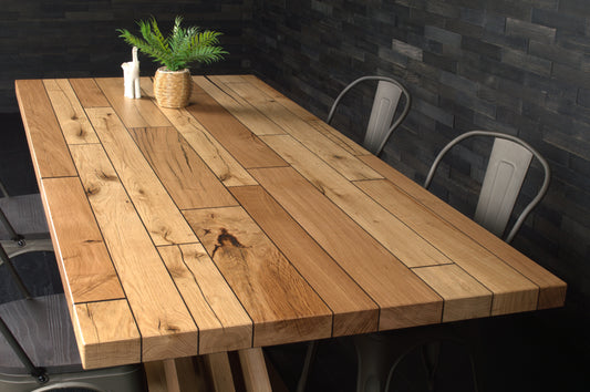 Table chêne massif vernis mat résine "Wet Alphalt"  N°A108