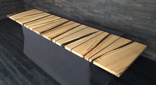 Plan de travail chêne massif & résine RUSTY EXPRESSO 2400X600mm vernis mat (N°A113)