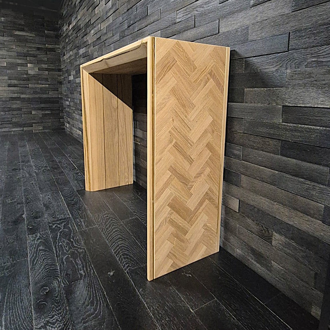 Console murale "YIN YANG" chêne 950X860 mm résine gold vernis mat (N°A166)