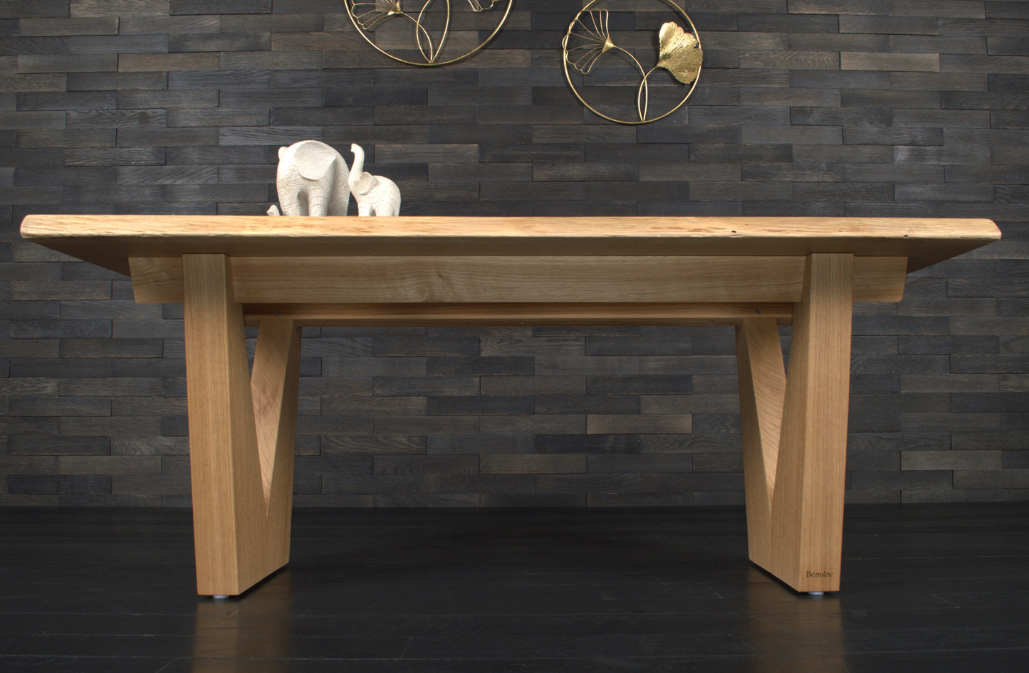 Table basse en chêne massif résine opaque 1250X650mm bords natures (n°A105)