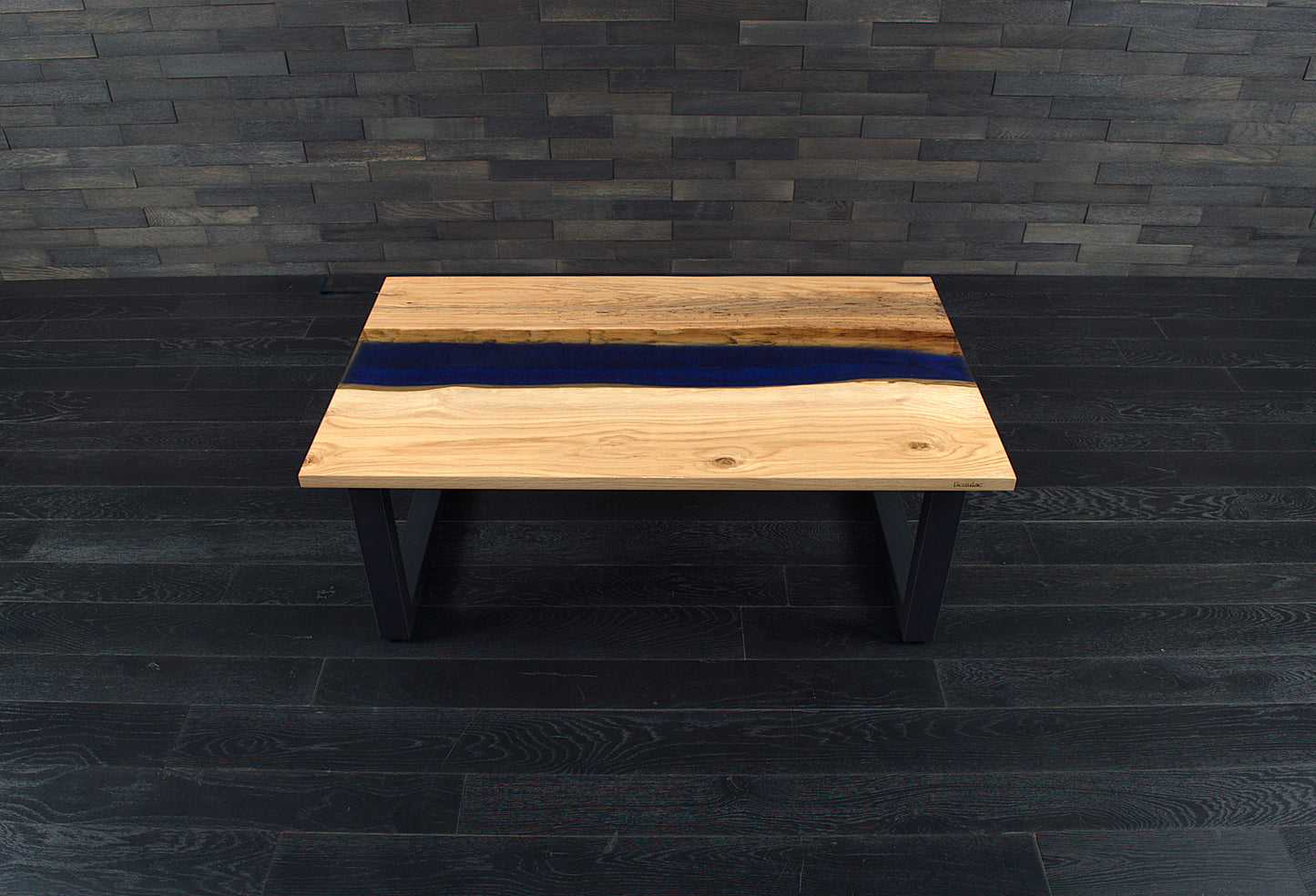 Table basse "Rivière" chêne & résine Deepsea 1000X600mm vernis brillant N°A132