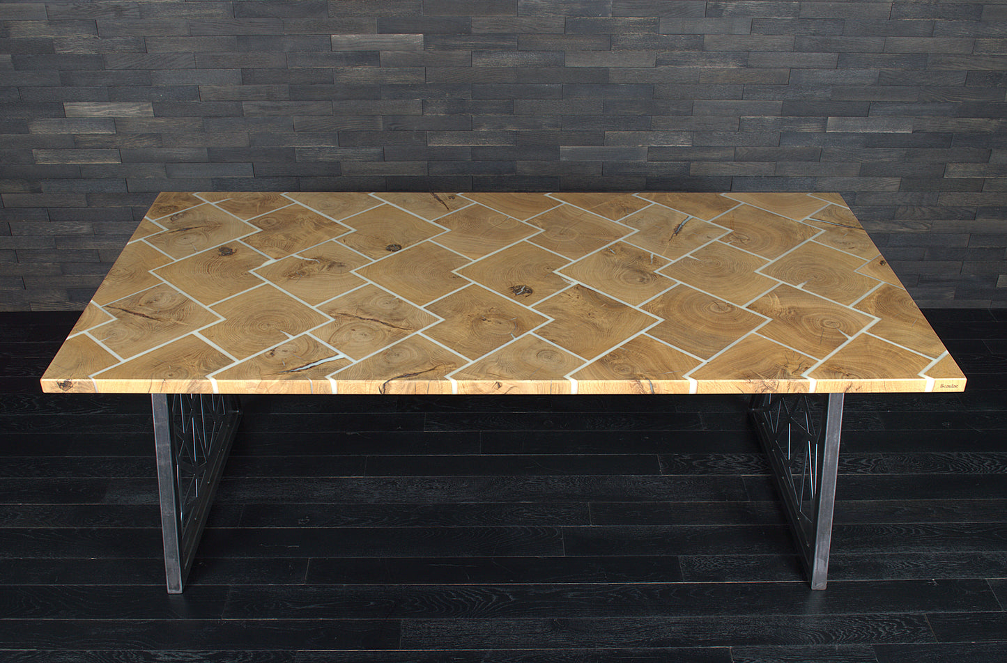 Plateau "VIKING" chêne massif 2000X1000mm résine Blanche N°A126