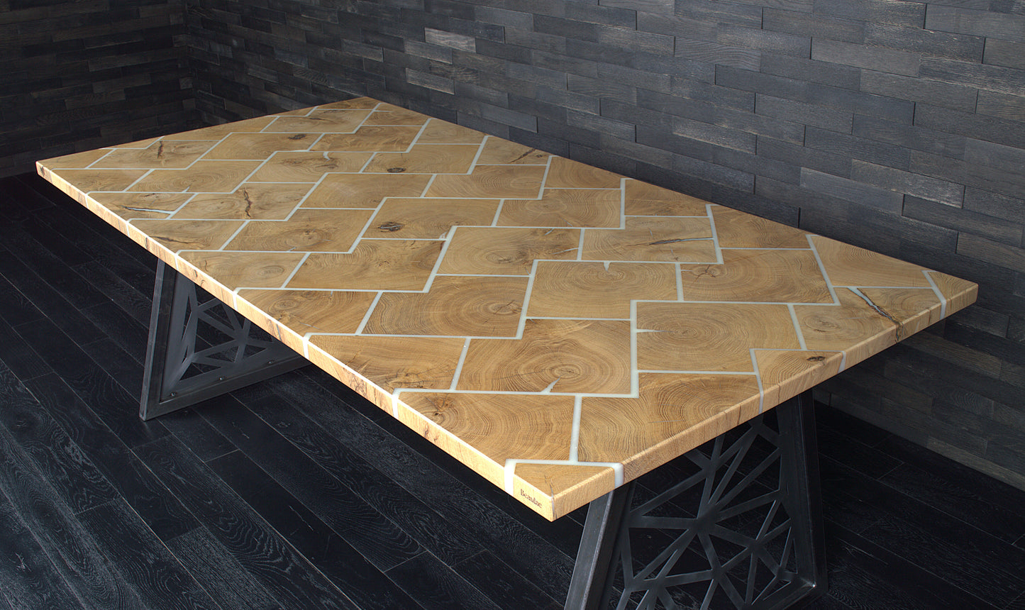 Plateau "VIKING" chêne massif 2000X1000mm résine Blanche N°A126