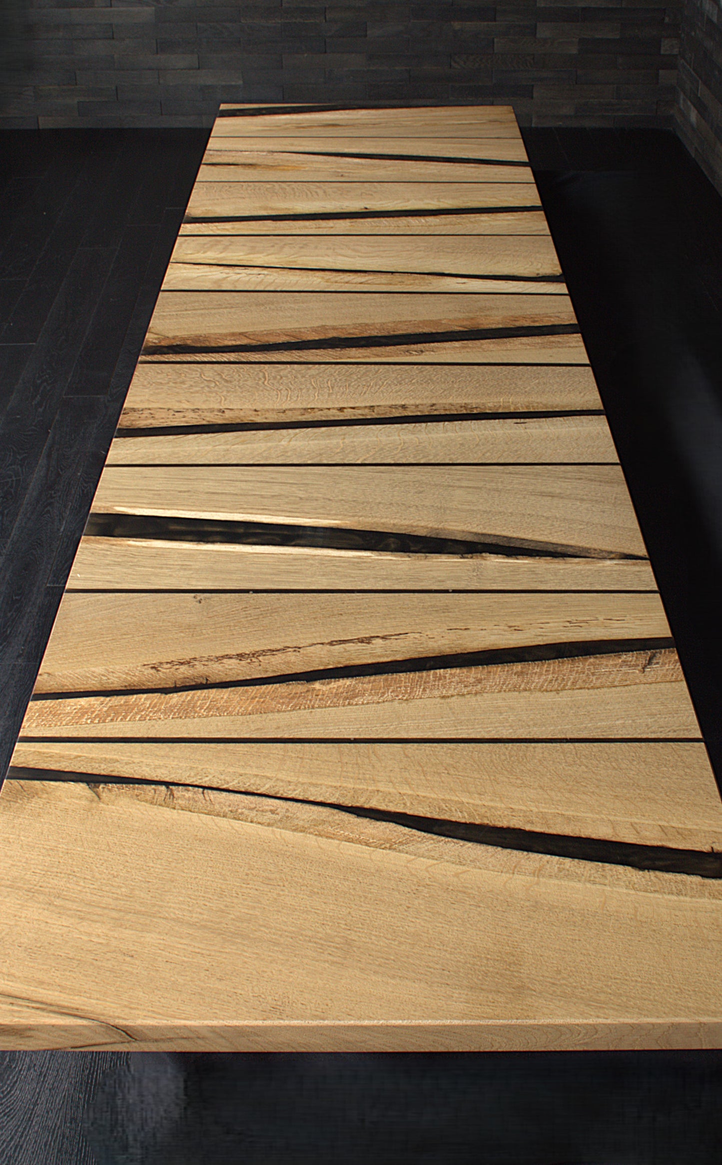 Plan de travail chêne massif & résine RUSTY EXPRESSO 2400X600mm vernis mat (N°A113)