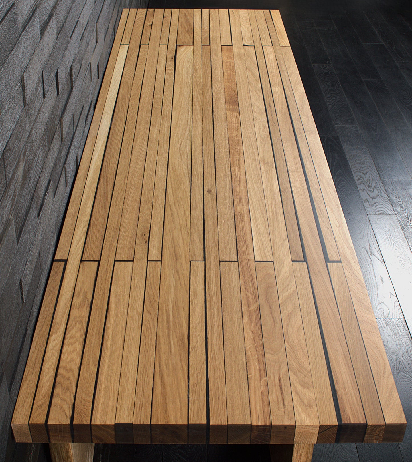 Plan de travail chêne massif résine noir 2000X600mm vernis mat N°A101