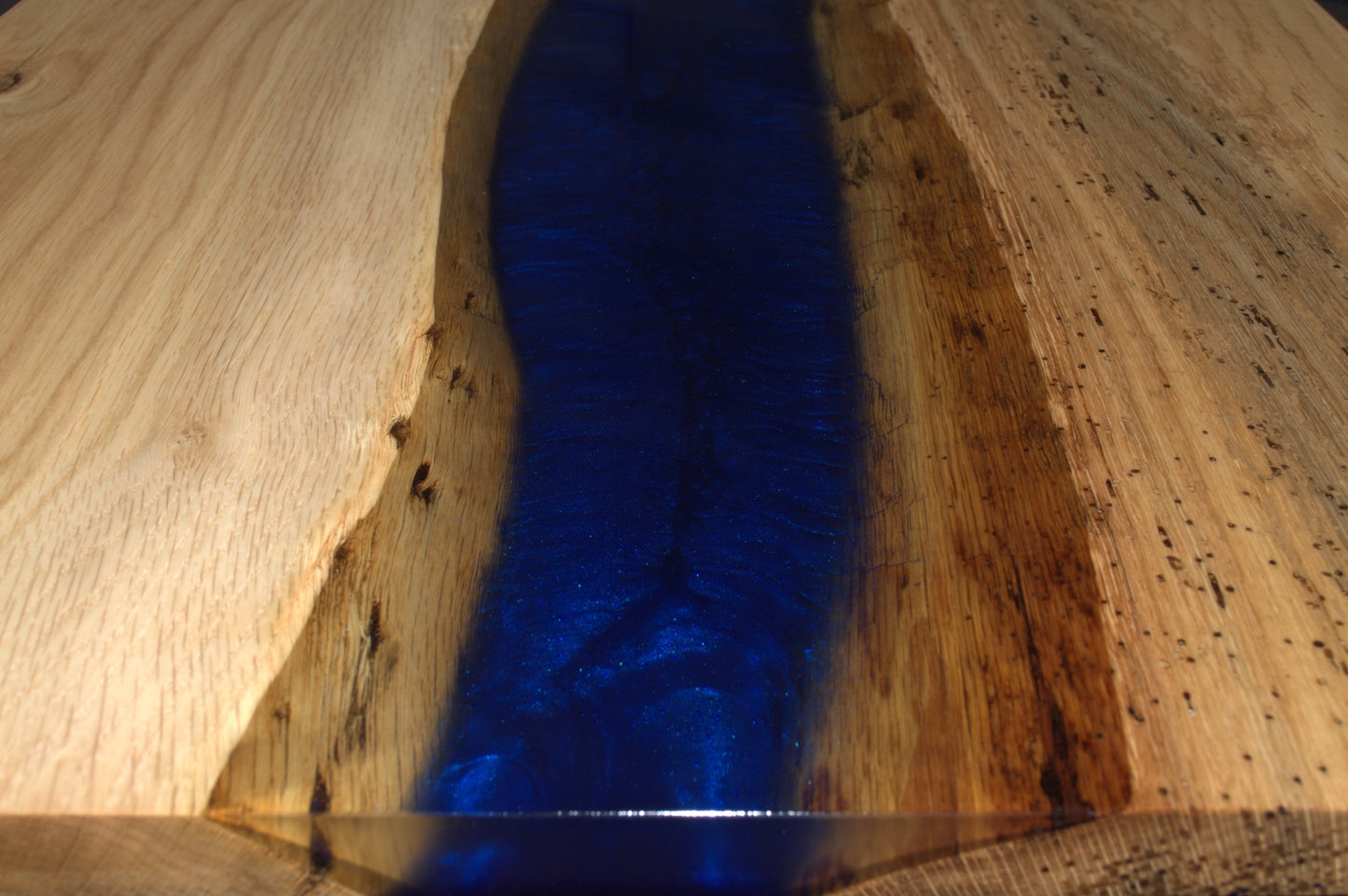 Table basse "Rivière" chêne & résine Deepsea 1000X600mm vernis brillant N°A132