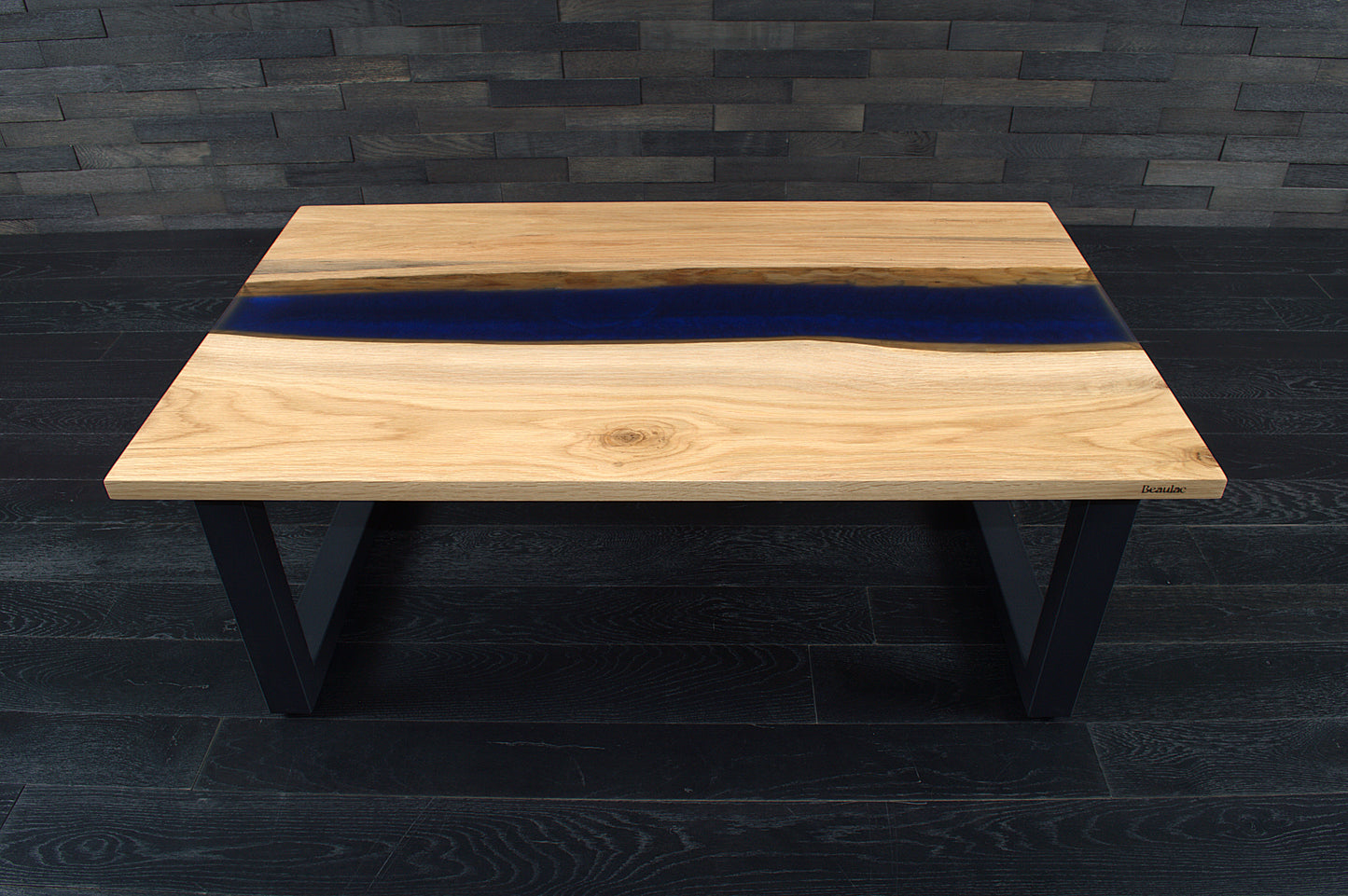 Table basse "Rivière" chêne & résine Deepsea 1000X600mm vernis satiné N°A133