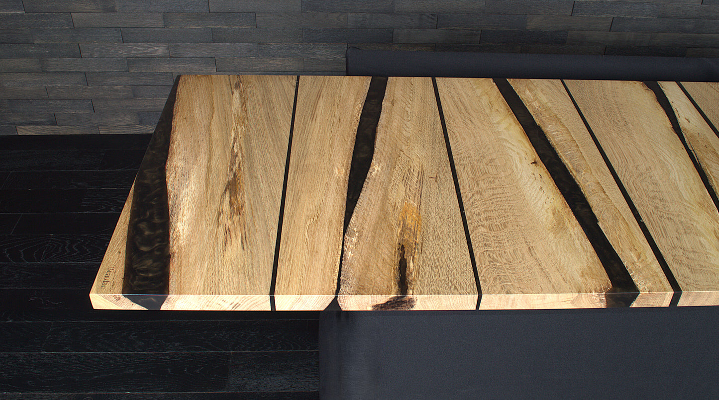 Plan de travail chêne massif & résine RUSTY EXPRESSO 2400X600mm vernis mat (N°A113)