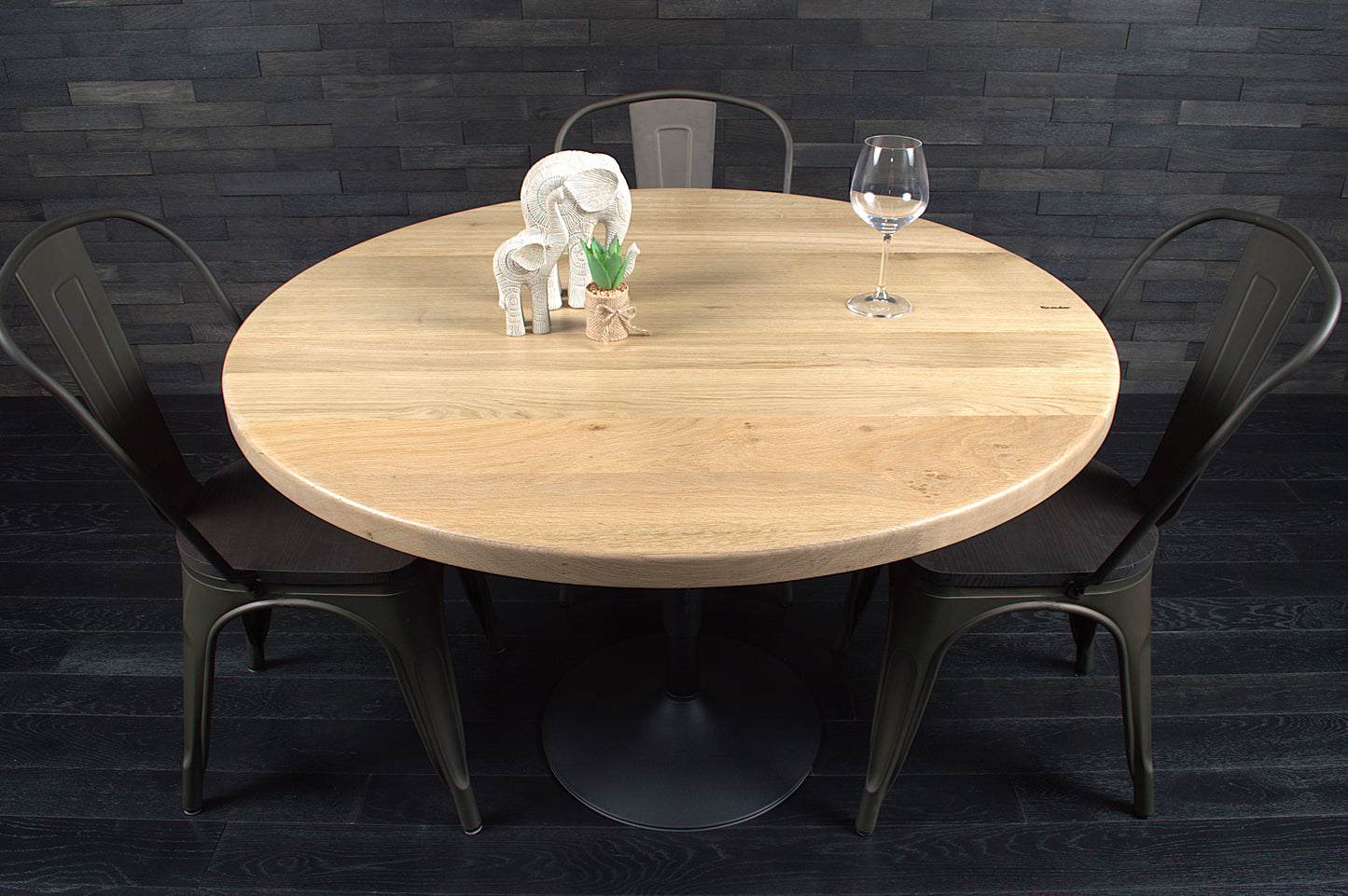 Plateau chêne massif rond 1100mm bord droit vernis Oceanic (N°A115)