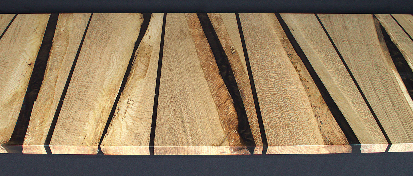 Plan de travail chêne massif & résine RUSTY EXPRESSO 2400X600mm vernis mat (N°A113)