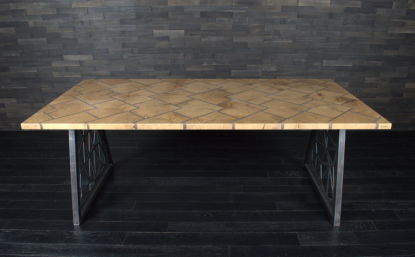 Plateau "VIKING" chêne massif 1800X900mm résine snow white  vernis mat (N°A125)