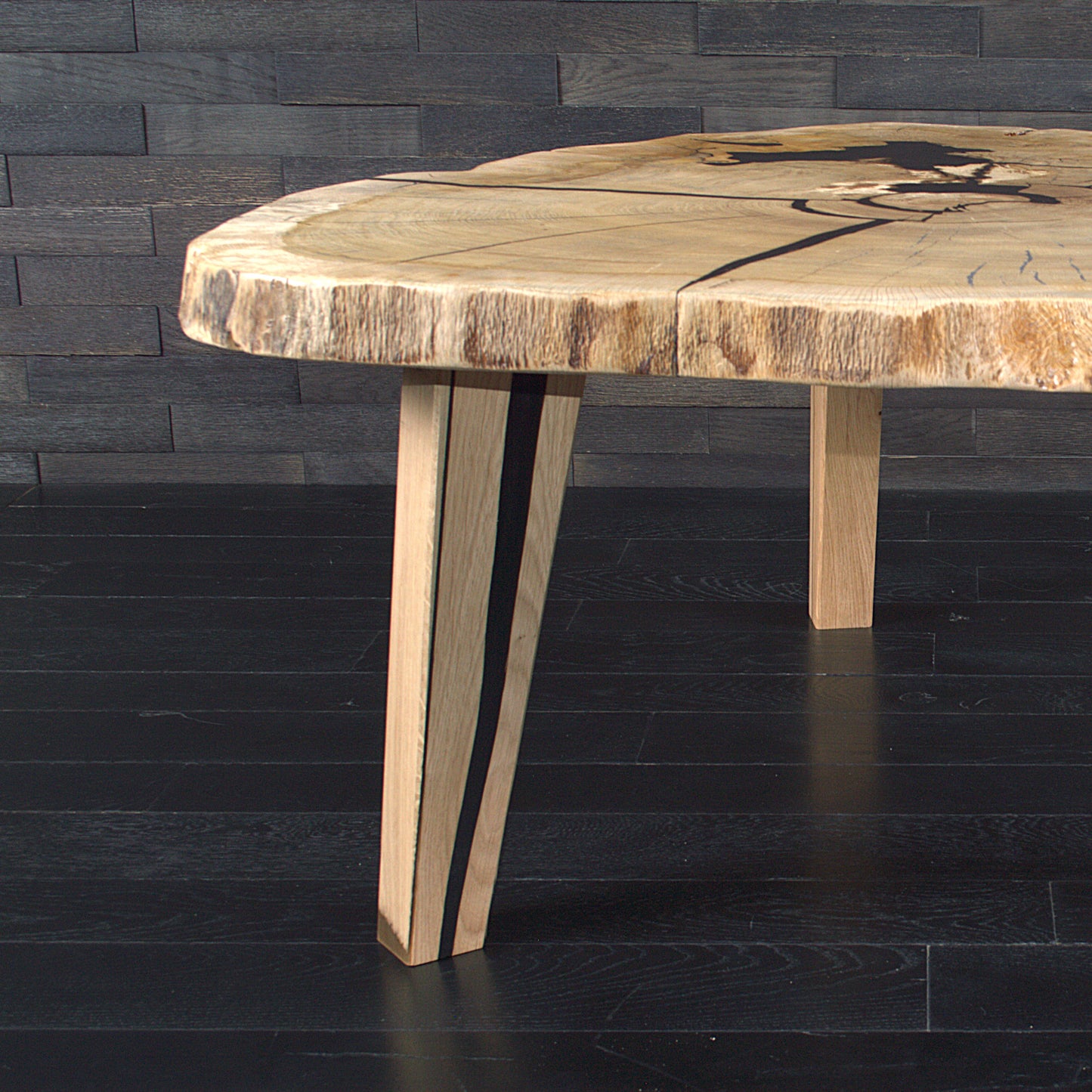 Table basse "Souche" chêne résine Blackice 1200X1050X45mm (N°A173)