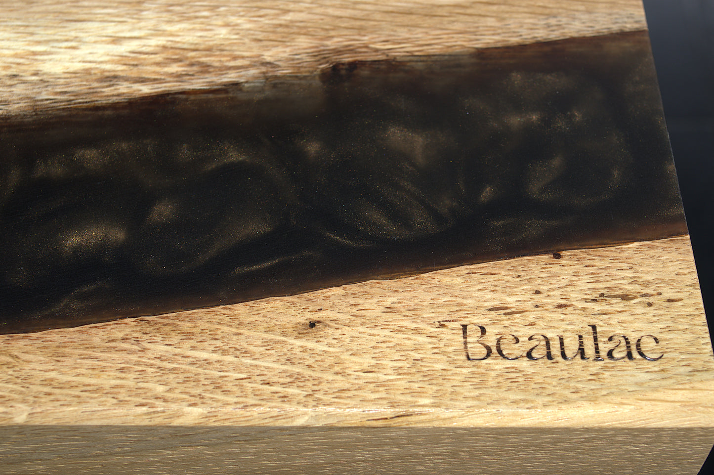 Plan de travail chêne massif & résine RUSTY EXPRESSO 2400X600mm vernis mat (N°A113)