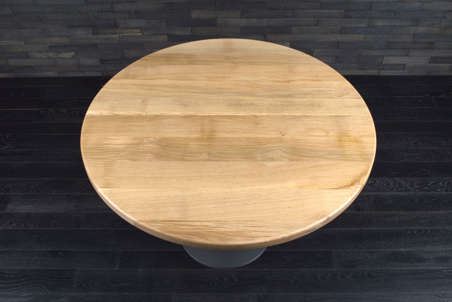 Plateau rond chêne massif diam 1100mm brossé bord droit vernis Oceanic (N°A114)
