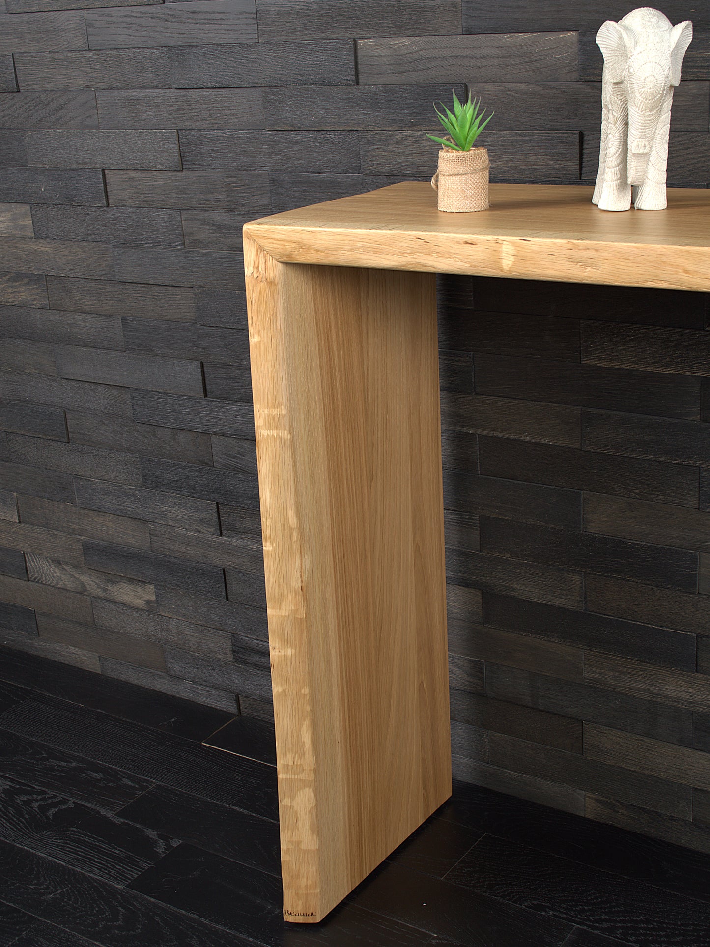 Console murale chêne massif 950X860mm bords nature vernis mat (N°A171)