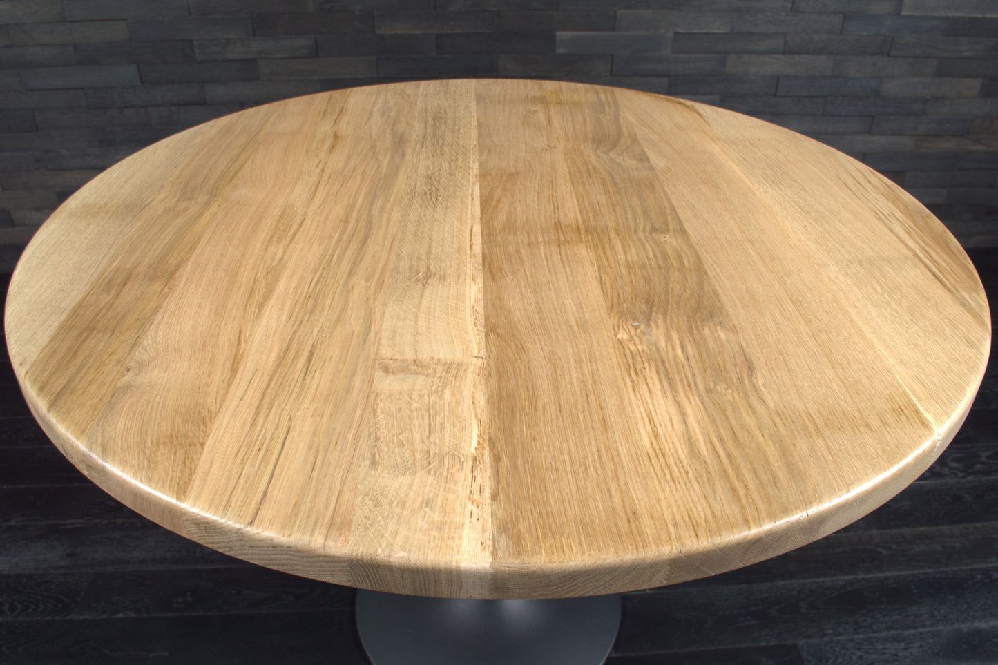 Plateau rond chêne massif diam 1100mm brossé bord droit vernis Oceanic (N°A114)