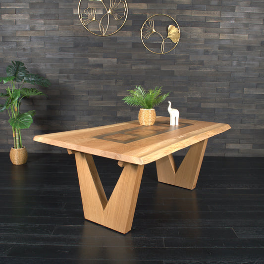 Table basse en chêne massif résine opaque 1250X650mm bords natures (n°A105)