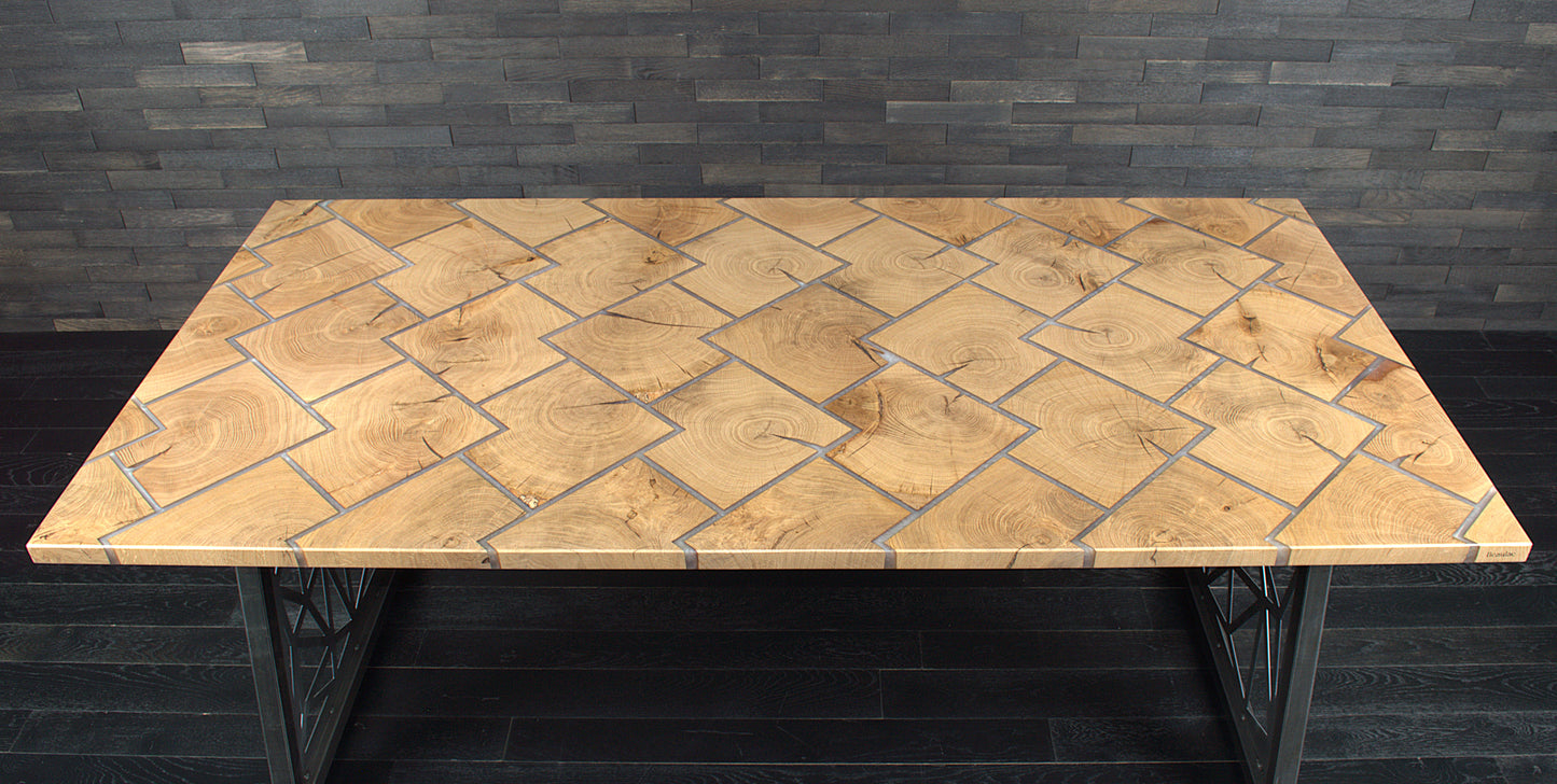 Plateau "VIKING" chêne massif 1800X900mm résine snow white  vernis mat (N°A125)