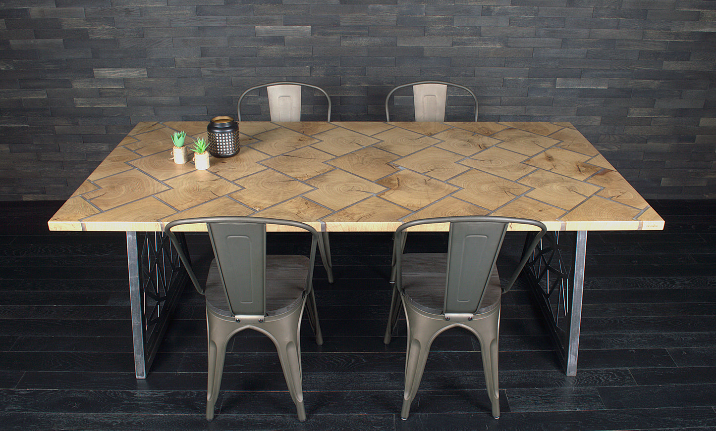 Plateau "VIKING" chêne massif 1800X900mm résine snow white  vernis mat (N°A125)