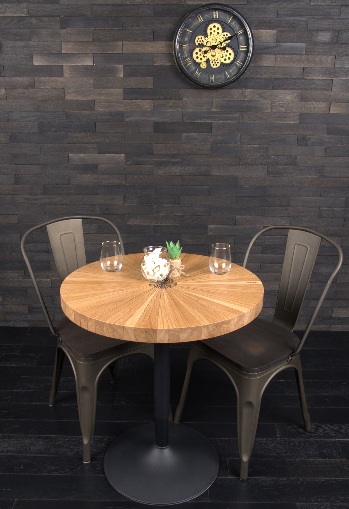 PLATEAU CHENE 680 MM  " BISTROT & SOLEIL " RESINE BLACK ICE (N° A073)